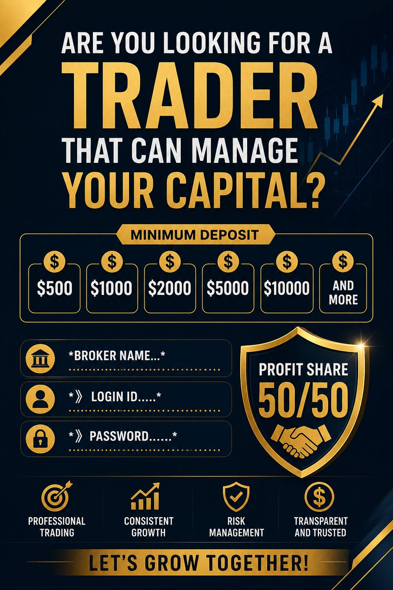 SegenixC52502's tweet image. Looking for a professional trader to grow your capital the smart way?

I offer disciplined account management with a focus on consistency, risk control, and steady profits  not hype.
✅ #AccountManagement #ForexSignals #PropFirm #FTMO #The5ers #FundedTrader #SmartMoney
