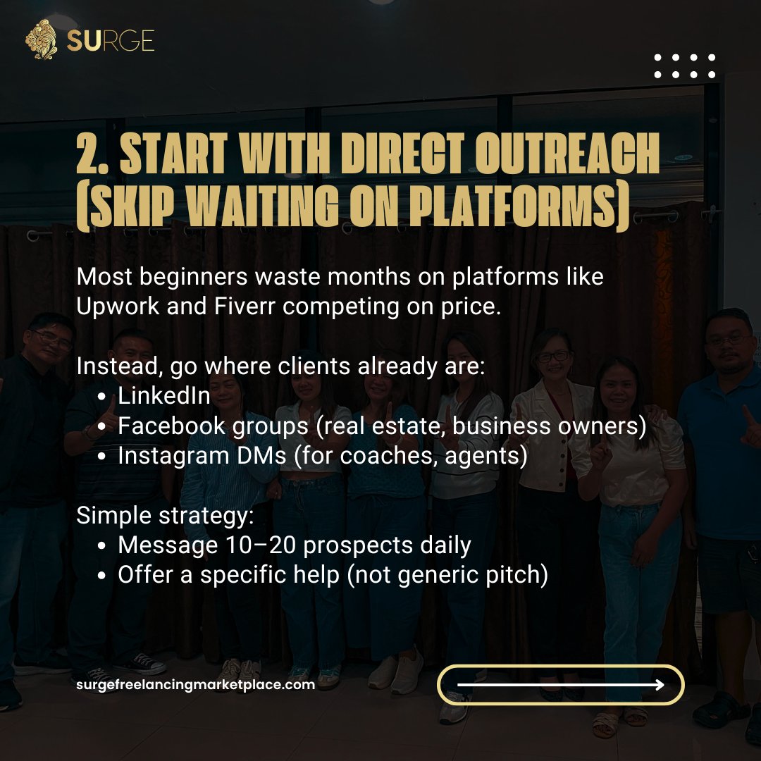 surgemktplace's tweet image. NEED TO LAND A FREELANCING CLIENT THIS 2026? 

Starting freelancing in 2026 isn’t about “trying everything”—that’s the fastest way to burn time. The real advantage now is focus + positioning. 

&amp;lt;3

#surgemarketplace
#freelancing 
#virtualassistant
#onlinejobs 
#workfromhome