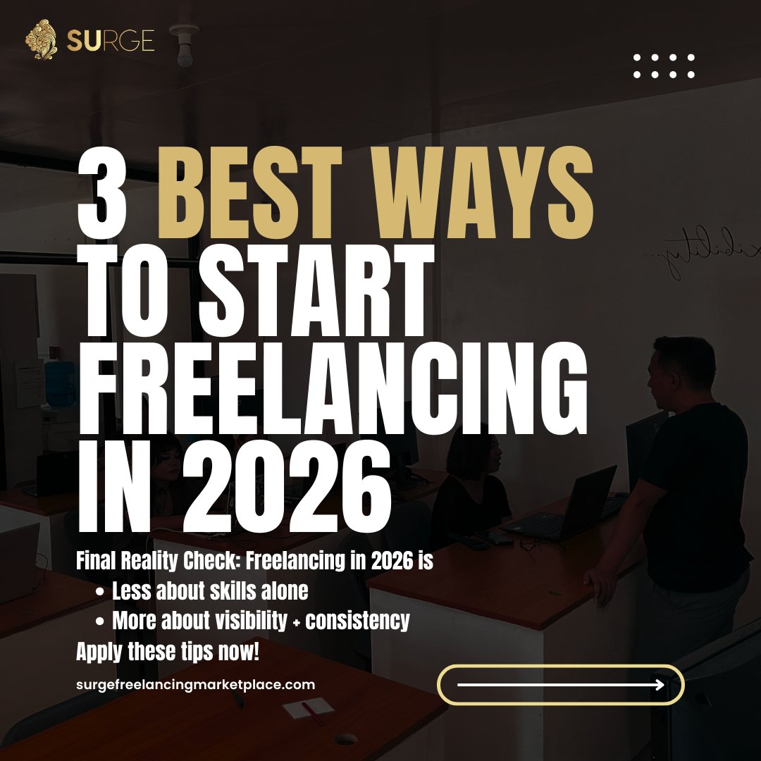 surgemktplace's tweet image. NEED TO LAND A FREELANCING CLIENT THIS 2026? 

Starting freelancing in 2026 isn’t about “trying everything”—that’s the fastest way to burn time. The real advantage now is focus + positioning. 

&amp;lt;3

#surgemarketplace
#freelancing 
#virtualassistant
#onlinejobs 
#workfromhome
