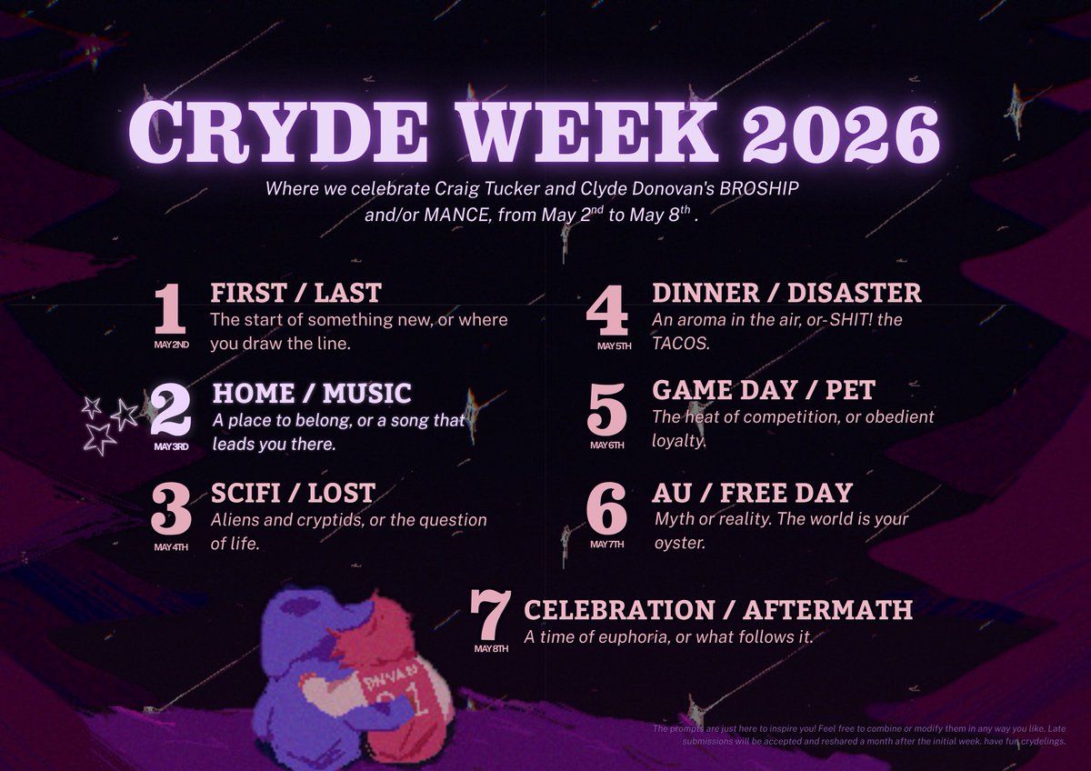 crydeweek's tweet photo. DAY 2: HOME / MUSIC

today is the second day of #CrydeWeek2026! make sure to check out the tumblr blog to view the bulk of entries

excited to see what u guys came up with this day :-DD

[#spclyde #spcraig #spcryde #sptwt #southpark] https://t.co/yf9MGbnSeT