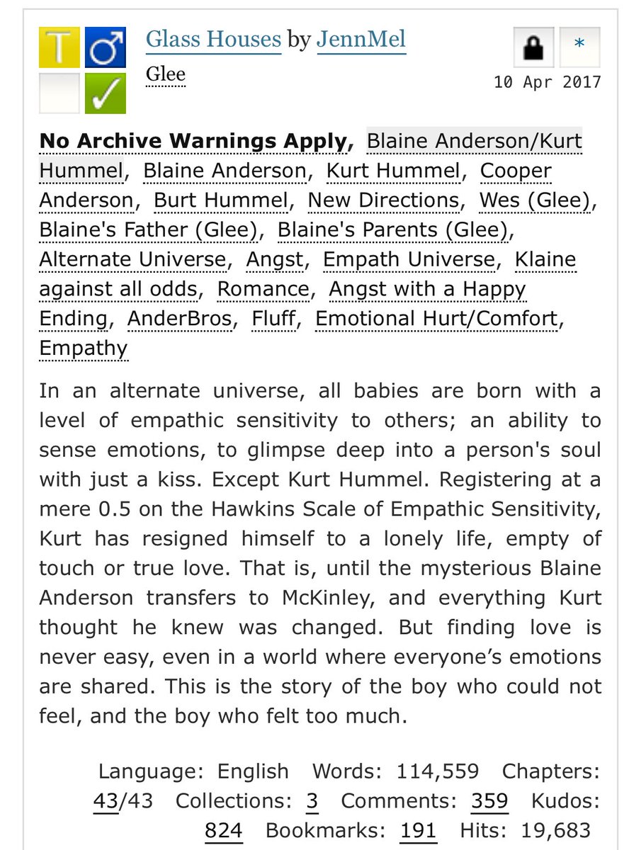 wckdlttlt0wn's tweet photo. going thru my old ao3 bookmarks rn does anyone remember this banger of a klaine fic #klainetwt https://t.co/qzJ1M927aM