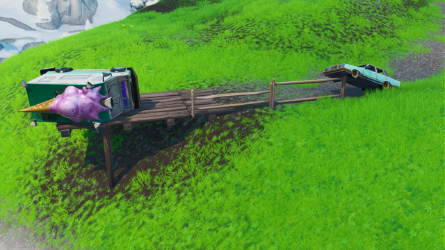ForsakenLok's tweet image. The Ice Cream truck and car are both missing on the boards outside of Grandma's House (Hill West of Fatal Fields). 

Image 1 is how it is now, Image 2 is how they should be

Brought to my attention by @Prehistoricline  | #Fortnite #FortniteOG