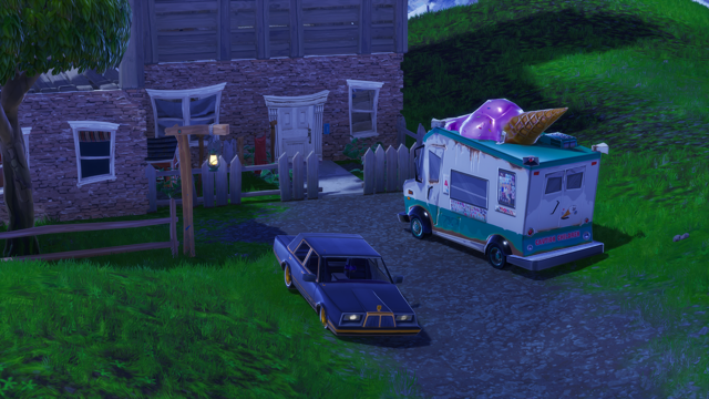 ForsakenLok's tweet image. The Ice Cream truck and car are both missing on the boards outside of Grandma's House (Hill West of Fatal Fields). 

Image 1 is how it is now, Image 2 is how they should be

Brought to my attention by @Prehistoricline  | #Fortnite #FortniteOG