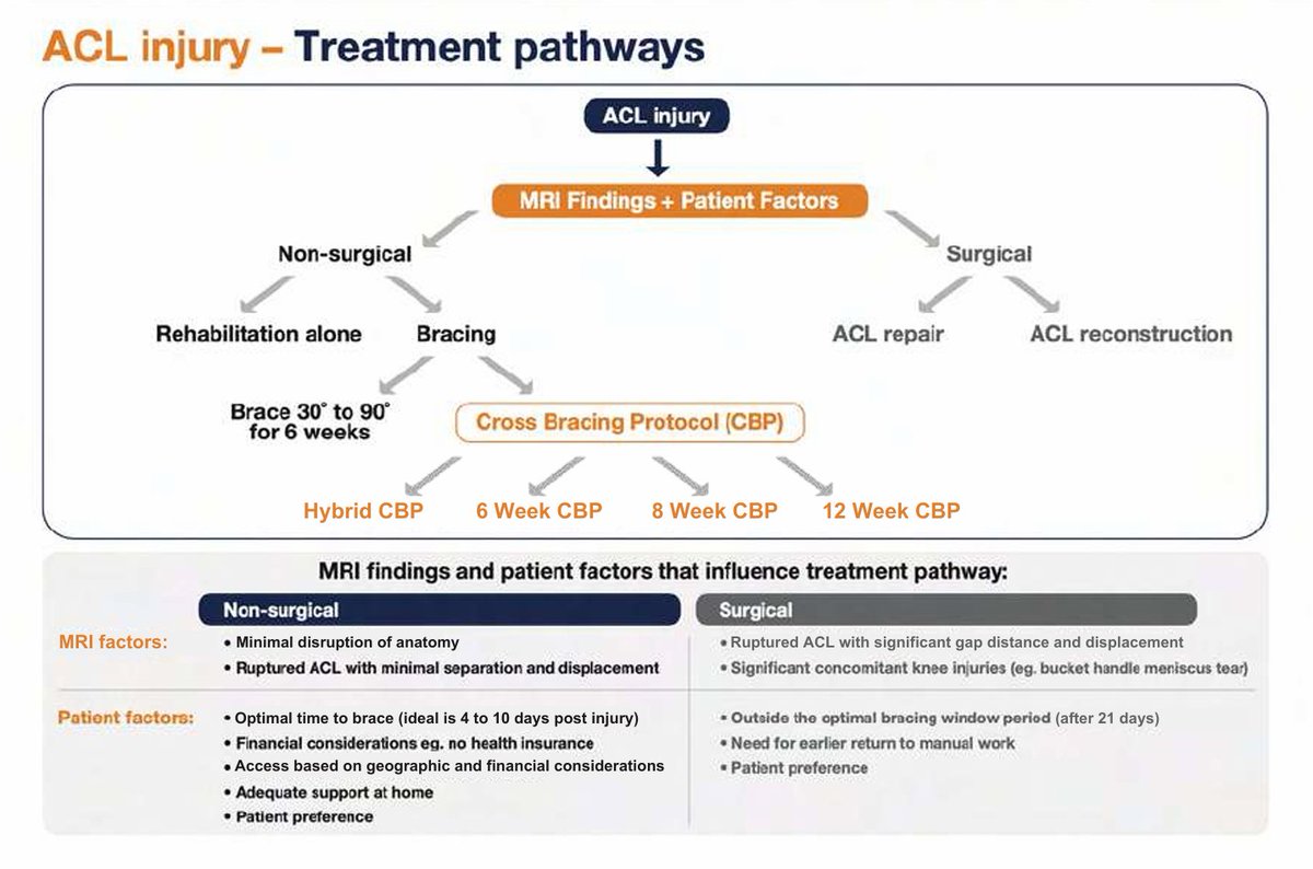 SportsMedReview's tweet photo. The cross bracing protocol for ACL injuries emphasizes early controlled range of motion and progressive loading to promote ligament healing without immediate surgery. By combining structured rehabilitation with targeted bracing, it offers select patients a nonoperative pathway to restore stability and function.

Read: https://t.co/fvost3A3aW

#SportsMedicine #Orthopedics #PhysicalTherapy #AthleticTraining #Rehab #InjuryPrevention #Physio #SportsInjury #SportsRehab #PhysioTherapy #Meded #ATC #FOAMed