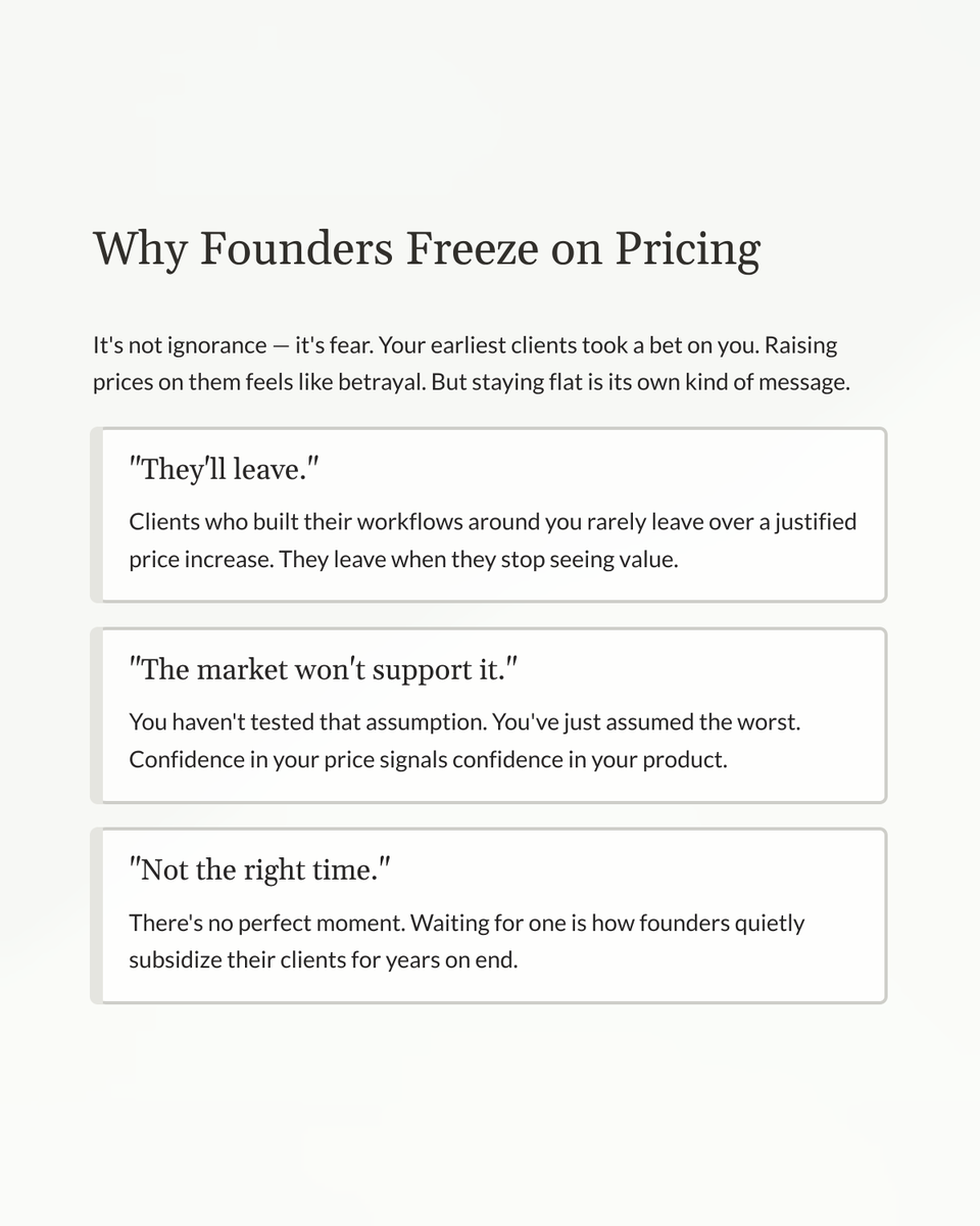 Illiyanna7's tweet image. Prices haven't moved in 2 years? That’s not loyalty. It’s a margin leak.

Costs are up 15% and rates are flat? You took a pay cut. Pricing is a leadership decision.

I help firms build financial systems that scale. DM me to talk.

#CEO #Scaleup #PricingStrategy