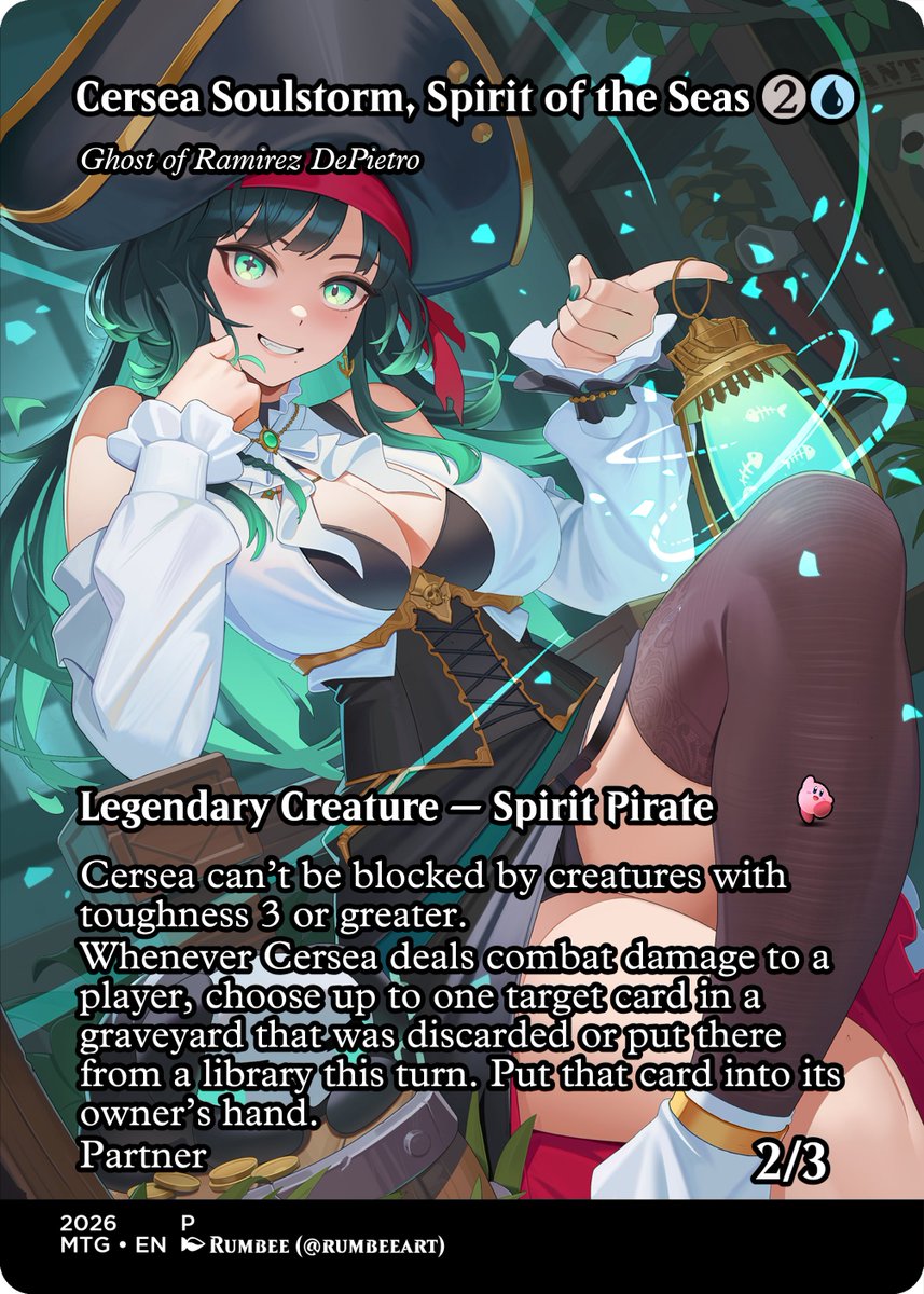 Happy Birthday to our spirit of the high seas, @cerseasoulstorm !I do my  normal thing of turning the birthday vtuber into a card, and MtG has a  ghost pirate perfect for her!