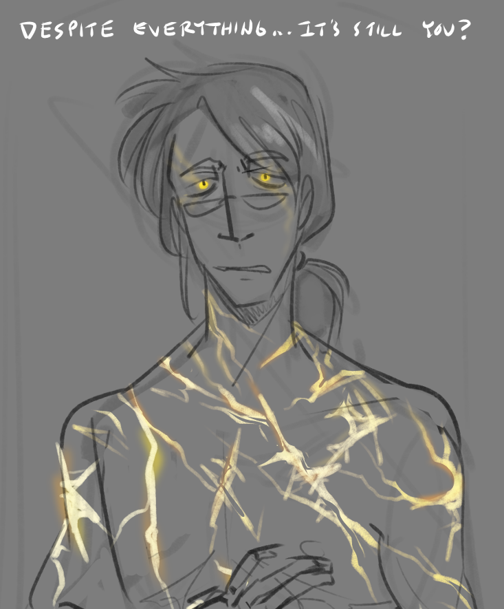 goddamn_strop's tweet photo. fuckin dumbass keeps dying and acccumulating new and shinier scars. got turned into a statue by his evil father-in-law and now his soul's stuck in the backrooms until the party finishes their mcguffin quest. as one does. https://t.co/iPzFEkXsFW