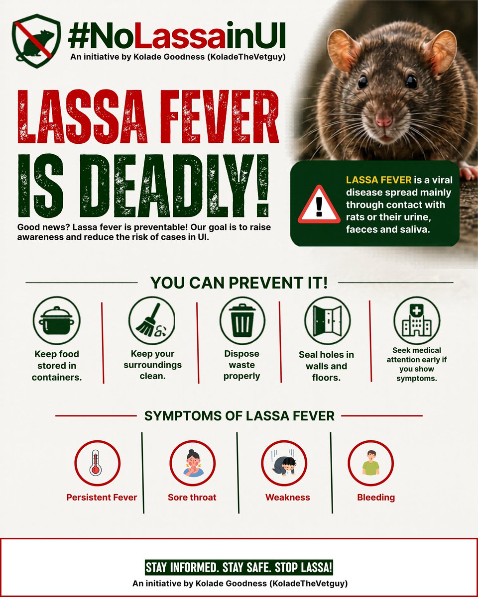KoladeThevetguy's tweet photo. Yesterday, I led the #NoLassainUI campaign at Mellanby Hall, University of Ibadan. We engaged food vendors and students, and placed over 300 awareness stickers at strategic locations and on hostel doors to promote prevention of Lassa fever. https://t.co/hfRkjIk6nl