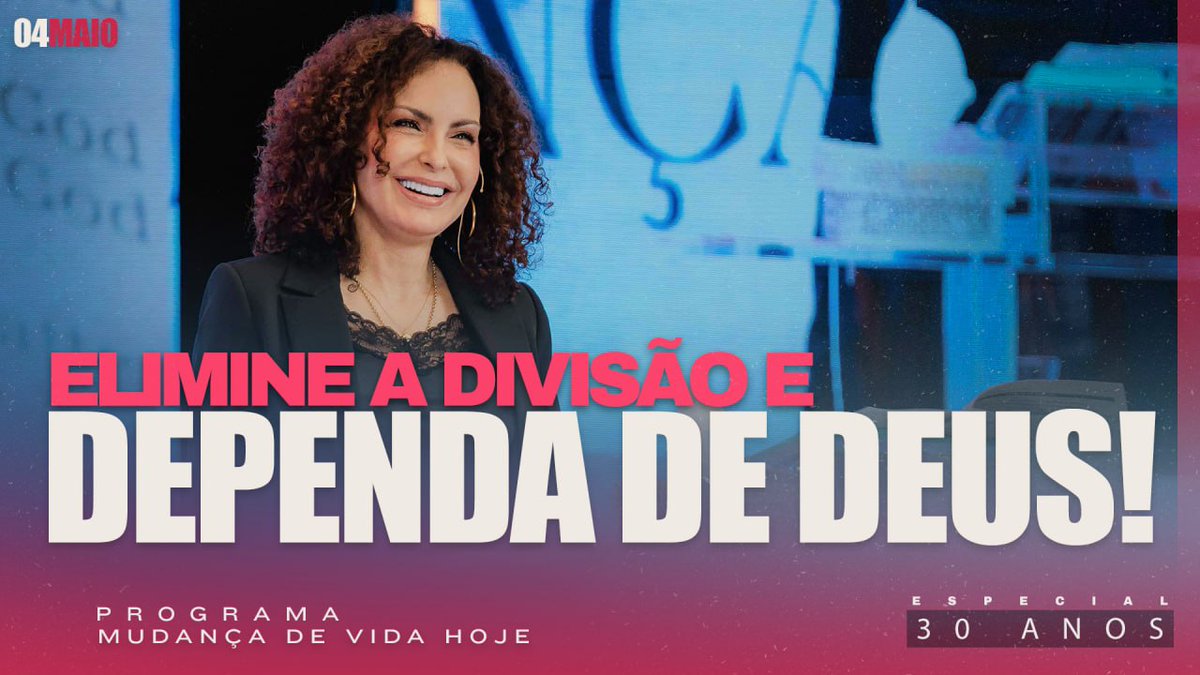 Elimine a divisão e dependa de Deus! | Mudança de Vida Hoje | 30 anos
youtube.com/watch?v=JZ-bEf…

04 DE MAIO DE 2026 - SEGUNDA 
Ref.:  Marcos 3.24-27, 1 Coríntios 15.33, Apocalipse 3.19, 1 Crônicas 22.5-13