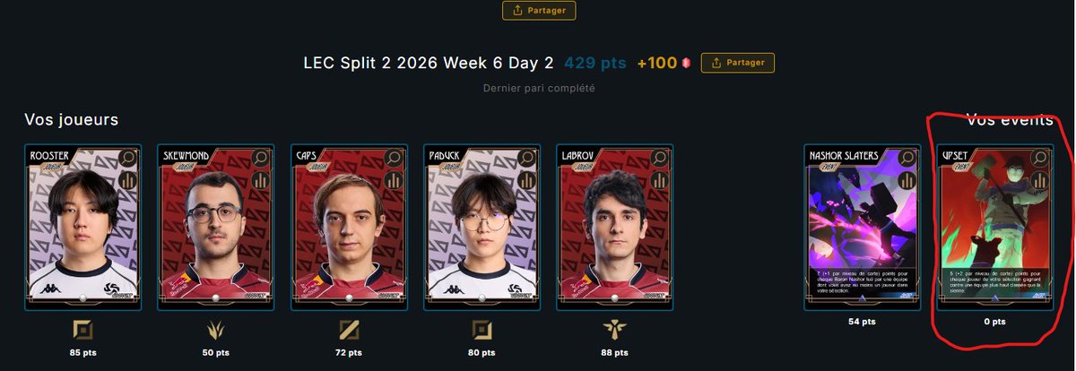 xMugLi's tweet photo. @Lilian_lfdl @Lilian_lfdl Comment fonctionne la carte 'Upset' car je n'ai pas fait de point avec même si Shifters et G2 étaient plus bas au classement ? C'est peut-être moi qui ne comprends pas comment elle fonctionne. https://t.co/faS37KNxrJ