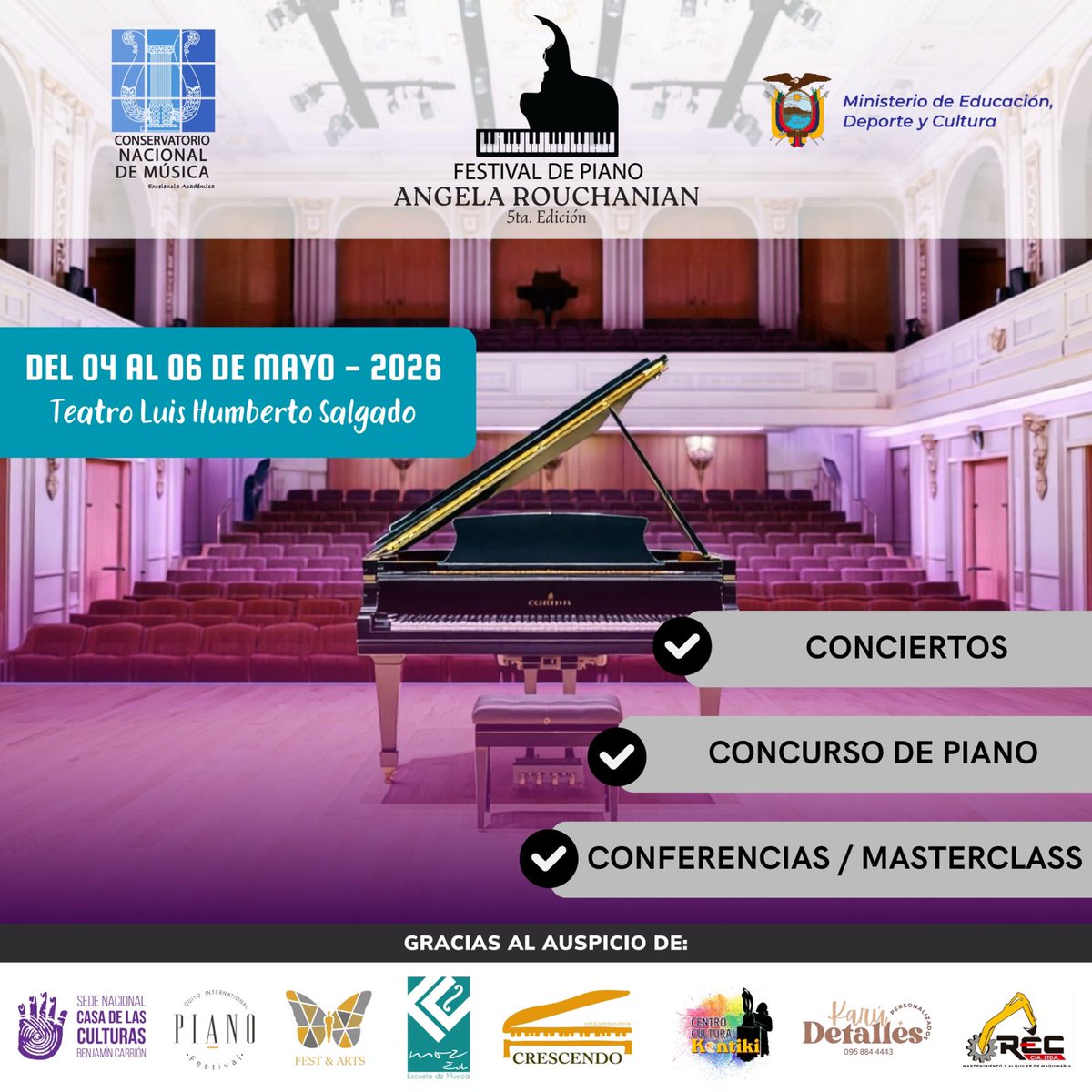 CnmComunic61246's tweet photo. 🇪🇨 QUINTA EDICIÓN
🎆FESTIVAL DE PIANO ANGELA ROUCHANIAN🎹
💯¡TOMA NOTA! 📝🗓️
🥁
C
N
M
#cnm 
#informativo
#CNM2026 #piano #ElNuevoEcuador https://t.co/SYhq5Qeusf