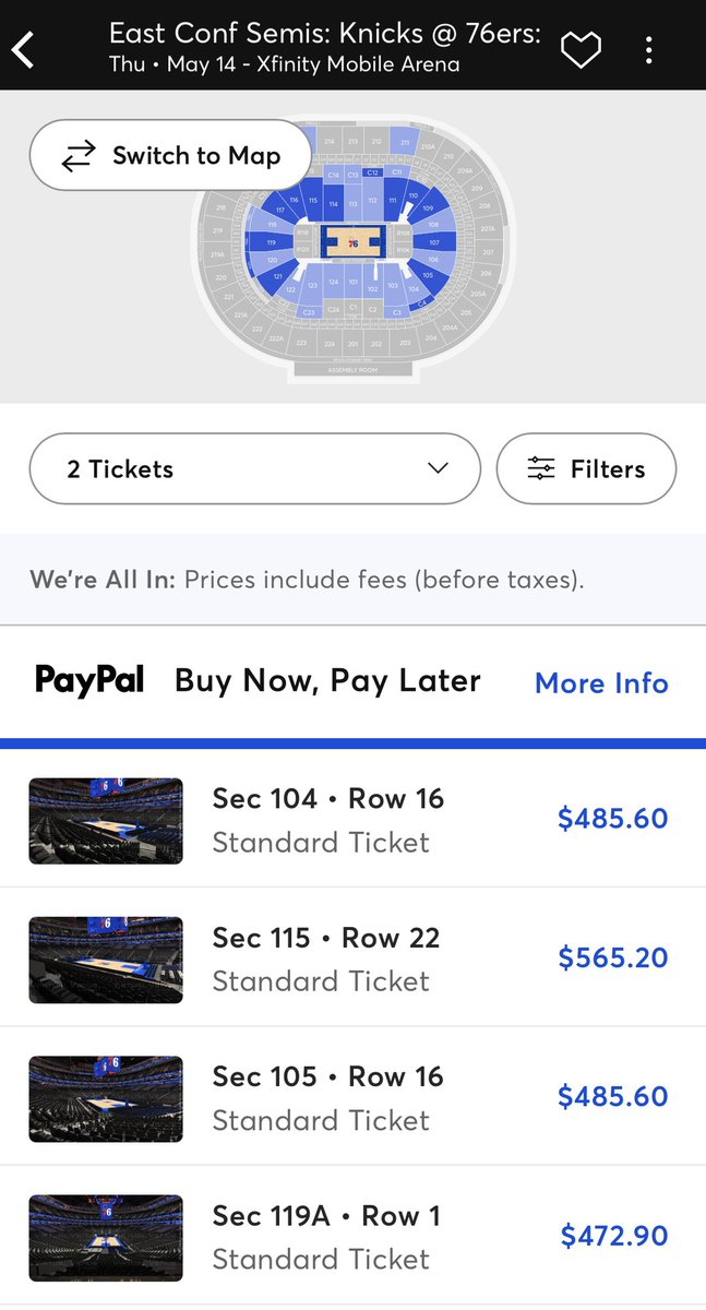 katfromphilly's tweet photo. Turned off “verified resale” and tickets were still $400 😭

@sixers plz, I love booing New York https://t.co/heskqKl22G