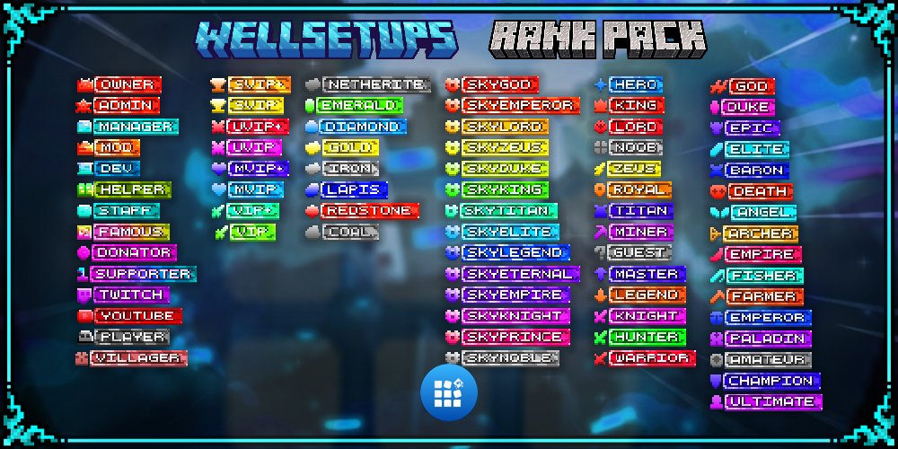 WellSetups's tweet photo. Pixel Rank Pack | +74
Minecraft Chat Rank
Download: https://t.co/gExH5pBdTC
Pixel Artist: Amoreas
#minecraft #pixelart #minecraftpixelart #itemsadder #oraxen #nexo #minecraftchatrank #minecraftchatprefix #minecraftchattag https://t.co/m7KG8eipGJ
