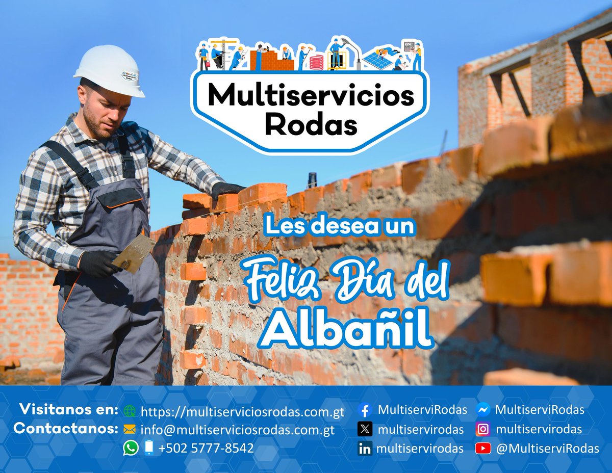 MultiserviRodas's tweet photo. @MultiserviRodas les desea un Feliz Día del Albañil 🏗️⚙️🧱🔩🔨🏘️🏙️👷🏻‍♂️👷🏻‍♀️

Síguenos en Nuestro Sitio Web 💻🖥️🤳🏻🌐:https://t.co/bK4TgMnnHo

@yeovany_rodas

#MultiserviciosRodas #DíaDelAlbañil #ObrasCivil https://t.co/Gr4OQLxojb