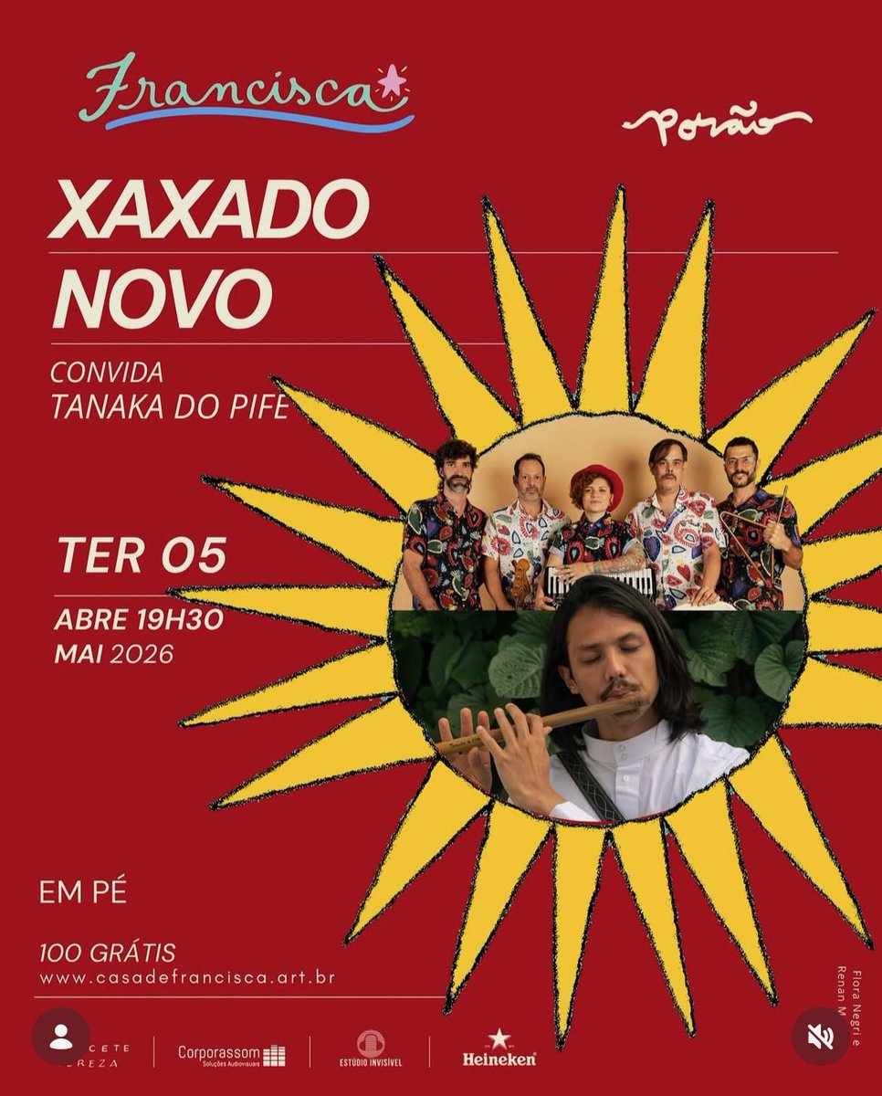 AcessoCodigo's tweet image. Agenda 
Na terça-feira dia 05 de Abril tem @xaxadonovo convida @tanakadopife no porão da @casadefrancisca 

#agenda 
#xaxadonovo 
#tanakadopife 
#casadefrancisca