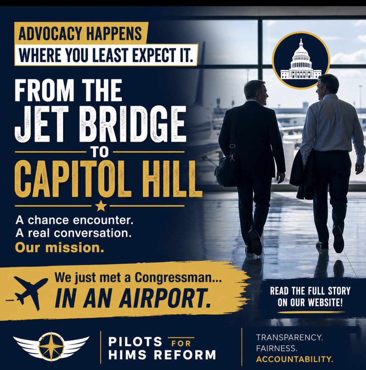 P4HReform's tweet image. Met a Congressman… in an airport.

Advocacy doesn’t wait for Washington.
It happens wherever we show up.

#P4HR #HIMSReform #Aviation