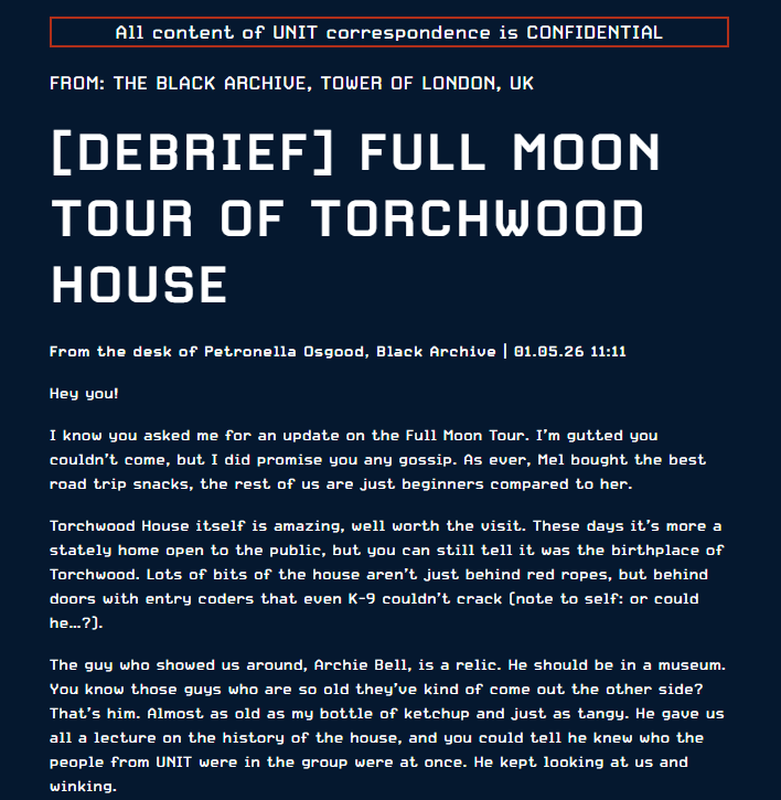 WhovianLife's tweet image. [DEBRIEF] Full Moon Tour of Torchwood House

01/05/26

#DoctorWho (yes, I'm late to posting this!)