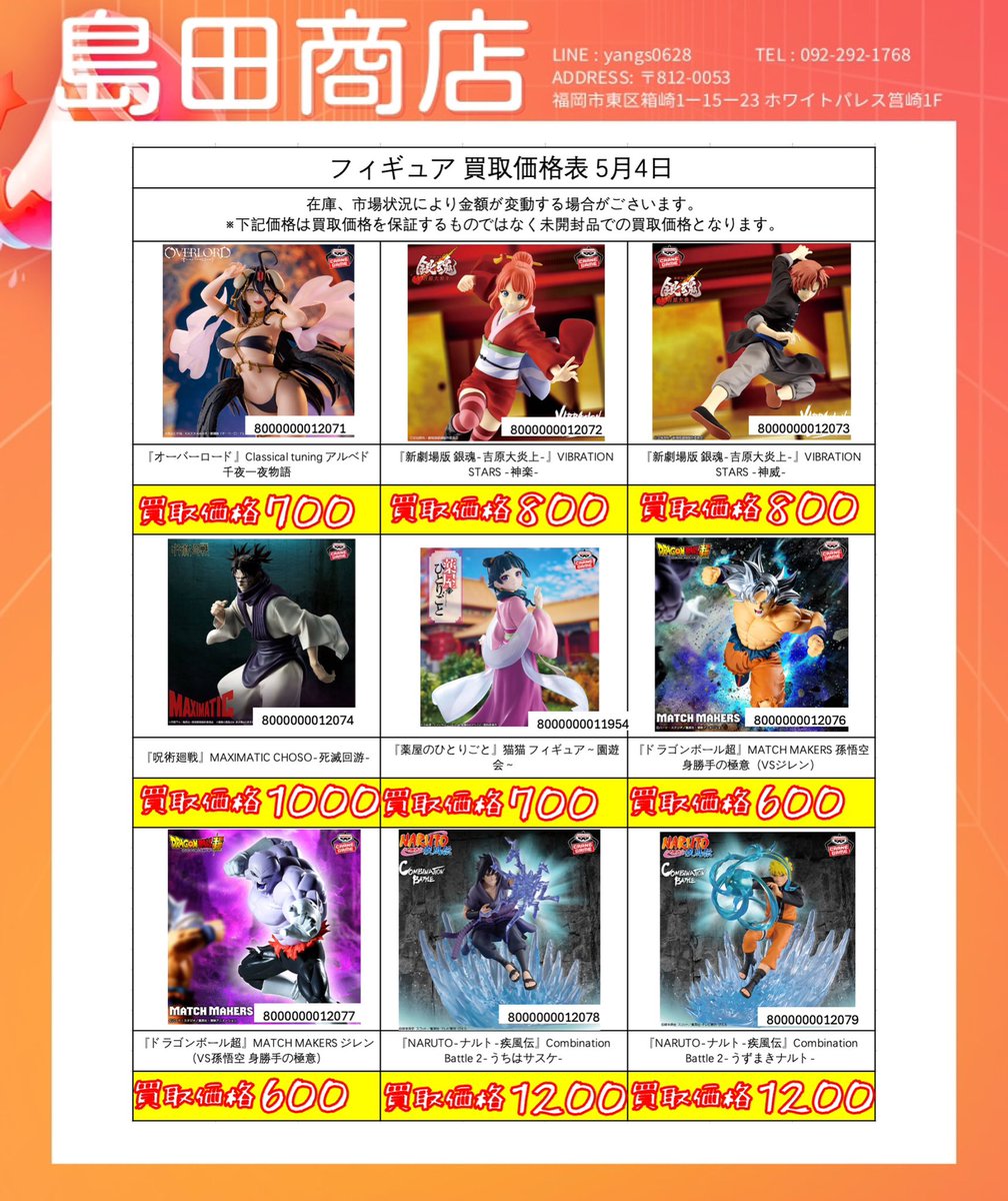 お知らせ】フィギュア買取リストを更新いたしました。 つきましては