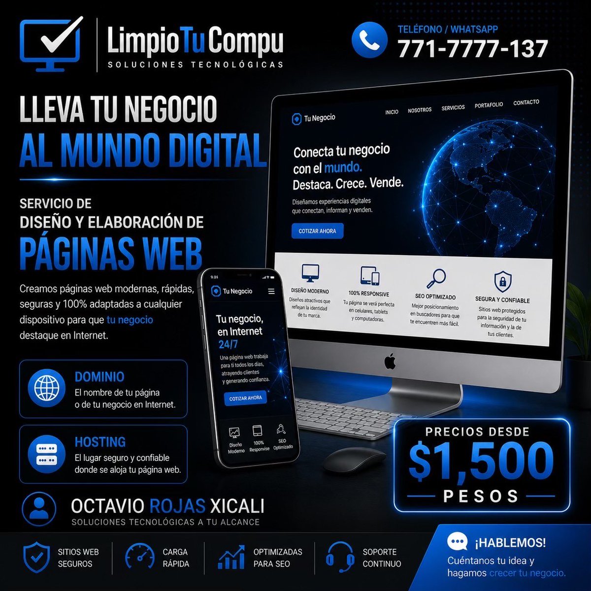octaviorojasx's tweet image. 🚀 Lleva tu negocio al mundo digital en Pachuca, Hidalgo.

Diseñamos páginas web profesionales con dominio, hosting y diseño adaptable a celular.

💲 Desde $1,500 pesos.

📲 771-7777-137
#PaginasWeb #Pachuca #MarketingDigital #Negocios