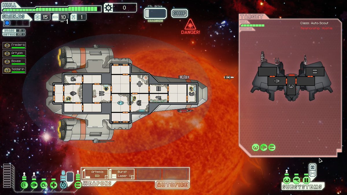 MYabaistuff's tweet photo. @Vetterli74 FTL: Faster Than Light. It is a classic top down spaceship combat strategy game with a pixel art style. It would be interesting to see your interpretation of the playable races depicted in your artstyle. https://t.co/x0e2QZopB6