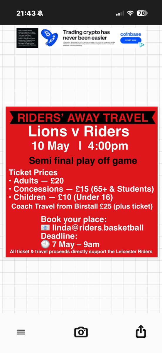 LRSCbball's tweet photo. POSTED ON BEHALF OF RIDERS’ AWAY TRAVEL
Riders on the Road! 
Please email to book your place. https://t.co/DhfLiPut7q