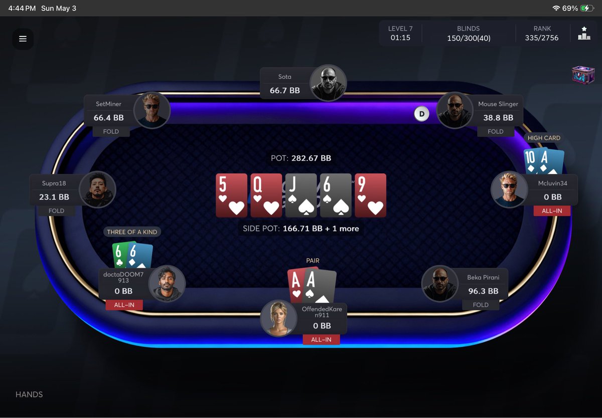 BaBabue's tweet photo. @ClubWPTGold The Golden Million is going great! 👎 
For the chip lead! 3 way all in pre! https://t.co/l1fnUaItzr