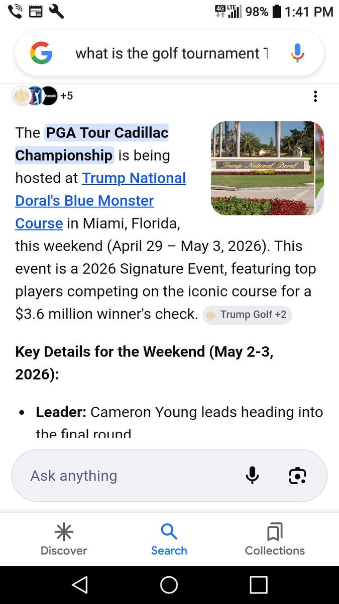 OneOfAKind1957's tweet photo. @betsy_klein You're not at the PGA Championship, that's on May 14th to May 17th at Aronimink Golf Club outside of Philadelphia. You're at the Cadillac Championship, a signature event on the PGA Tour but not the PGA Championship which is one of the 4 Major Championship events.😁 https://t.co/r6ly0ZIYYw