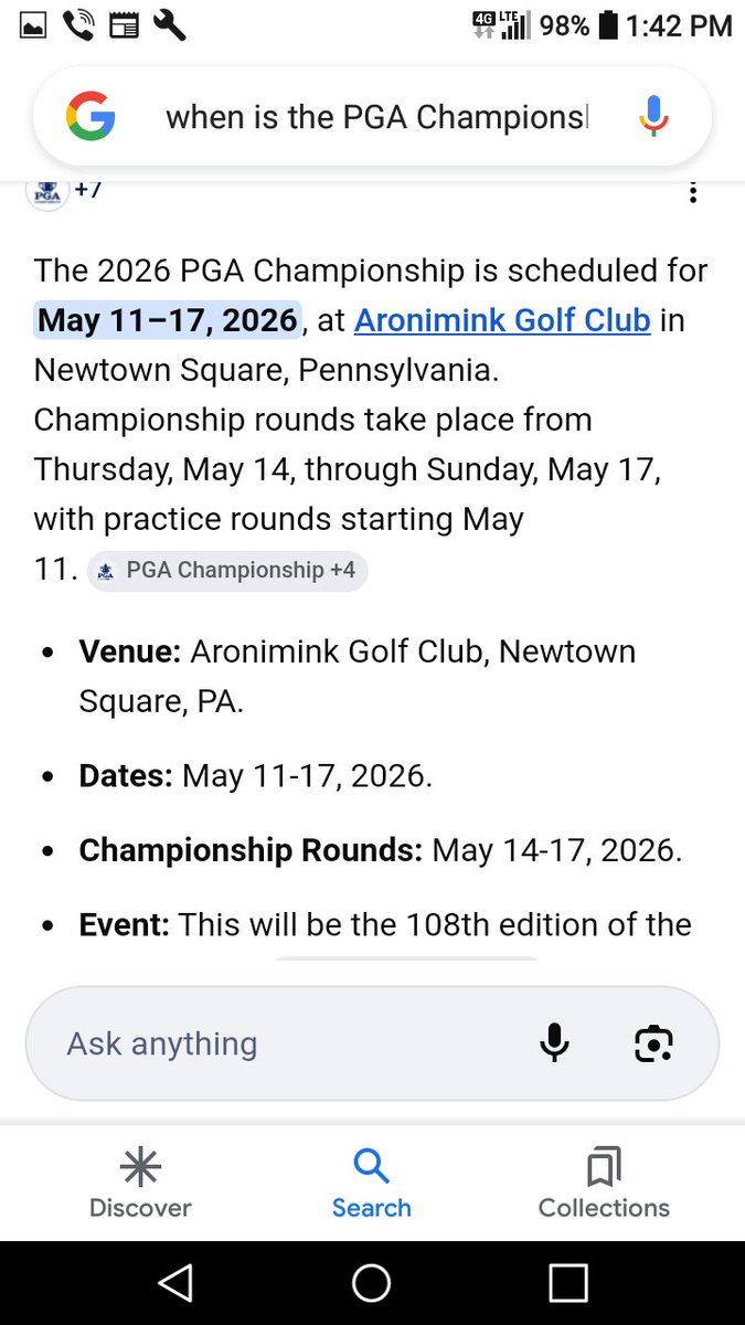 OneOfAKind1957's tweet photo. @betsy_klein You're not at the PGA Championship, that's on May 14th to May 17th at Aronimink Golf Club outside of Philadelphia. You're at the Cadillac Championship, a signature event on the PGA Tour but not the PGA Championship which is one of the 4 Major Championship events.😁 https://t.co/r6ly0ZIYYw