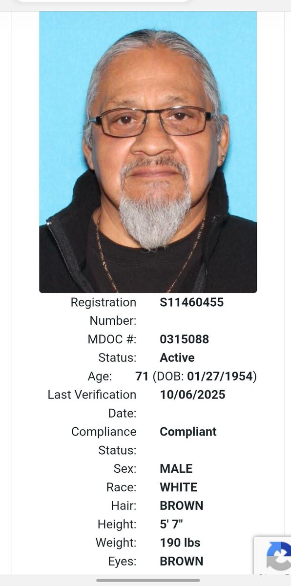 DSev76's tweet photo. @ImMeme0 This man is on Michigan's sex offender list.  He lives right down the road from me and is listed as "white" https://t.co/npc2Z1XOst