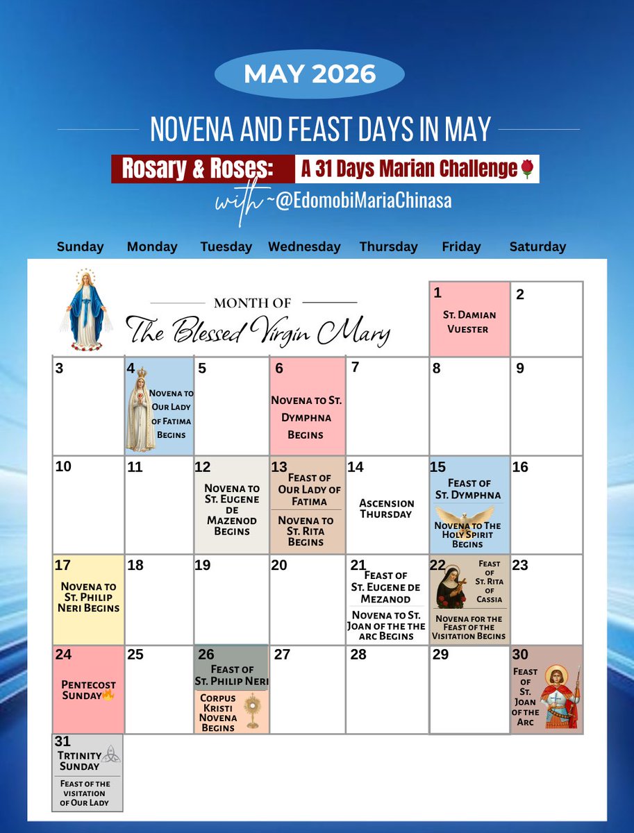 MariaEdomobi's tweet image. Don’t let May pass you by without tapping into this spiritual powerhouse. There is a seat at the table (and a bead on the Rosary) waiting for you! 
What is your favorite Marian feast day this month? #monthofMary #catholic #novena #devotion #Marymustbeseen