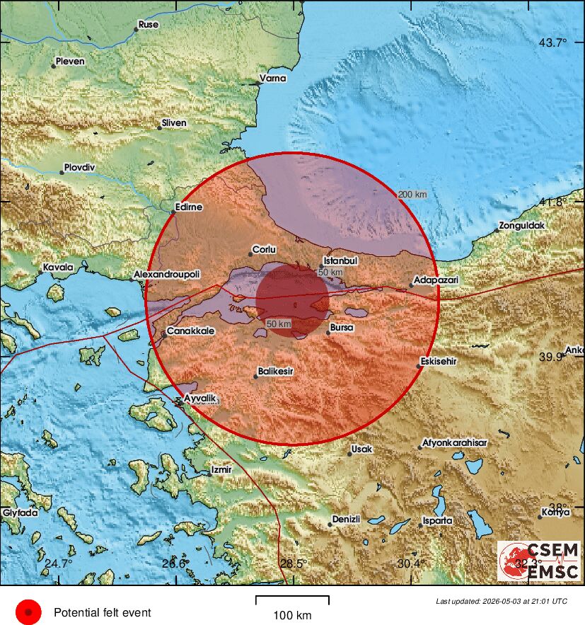 LastQuake's tweet image. #Earthquake (#deprem) possibly felt 54 sec ago in #Türkiye. Felt it? Tell us via:
📱m.emsc.eu/#app
🌐m.emsc.eu
🖥emsc-csem.org
⚠ Automatic crowdsourced detection, not seismically verified yet. More info soon!