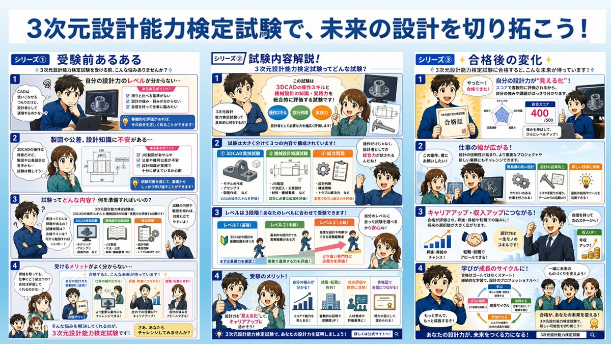 #3次元設計能力検定試験
未来の設計を切り拓こう！
#3DCAD #3次元CAD #機械設計