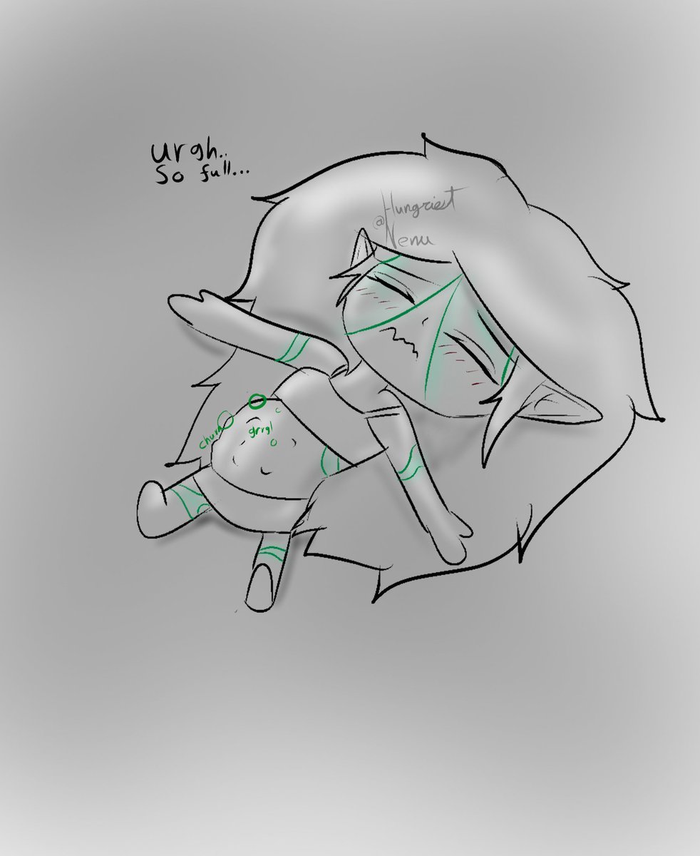 HungriestNenu's tweet photo. bwaa regret....ate too much #vore https://t.co/O49qmnXj4q