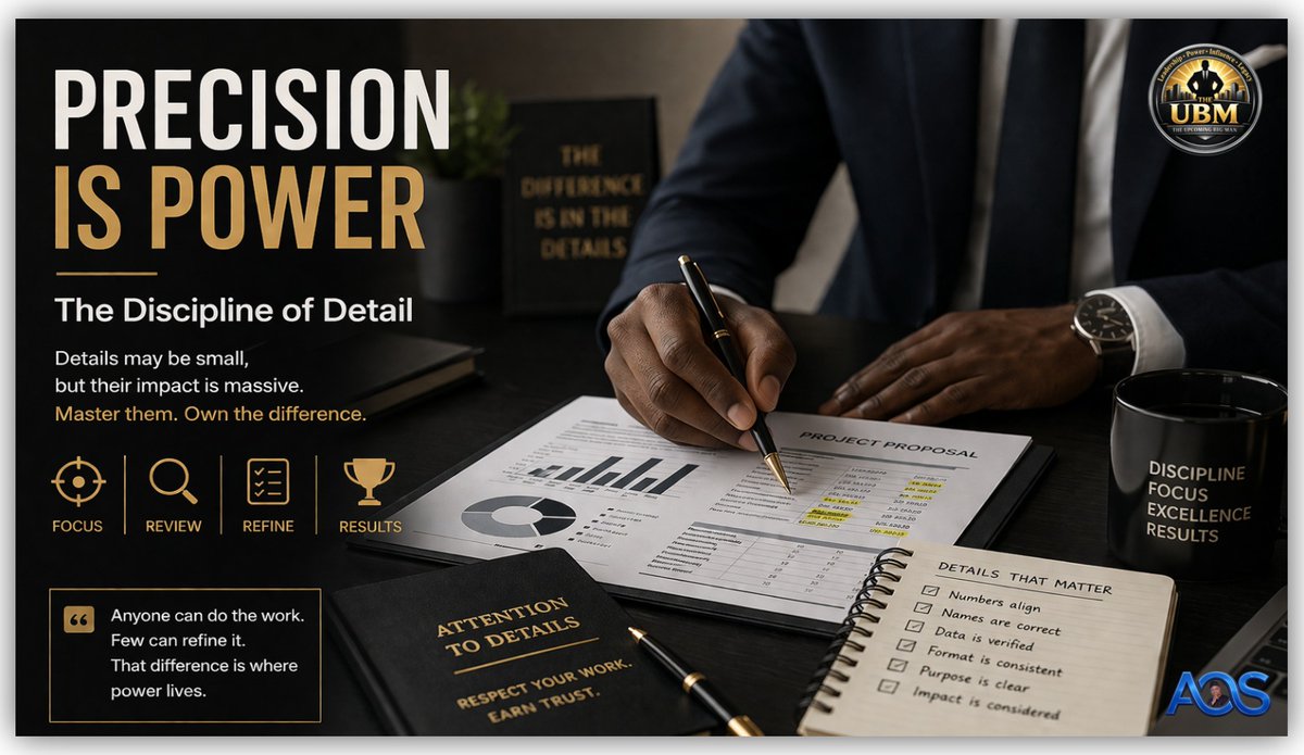 bskingdavid's tweet photo. PRECISION IS POWER: THE DISCIPLINE OF DETAIL

In the world of the UBM, detail is not decoration - it is distinction. Details are where perception is shaped and credibility...

LINKEDIN
https://t.co/hpjkXXyfJW

MEDIUM
https://t.co/2QAFehfutM

JOIN CHANNEL 
https://t.co/Nf6T5Pbsd7 https://t.co/09J9QuPecC