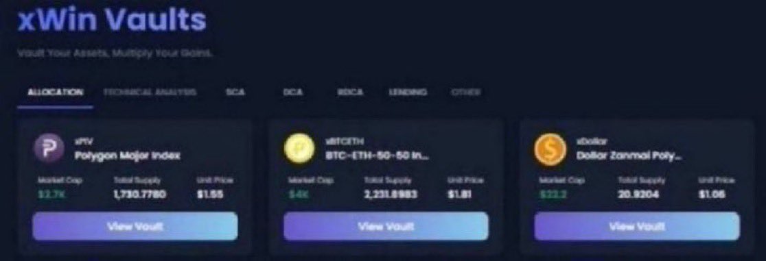 cryptomuse11's tweet photo. #xWin Vaults offer 3 allocation products, Including the Polygon Major Index, which equally allocates 20% to $WBTC,$WETH,$LINK,$UNI, and $BAL.
Rebalancing happens during deposits or redeem to save gas fee-super efficient!
Initial unit price of $1, it’s achieved a 55% return ✨💫💥 https://t.co/AnAAjm6Mun