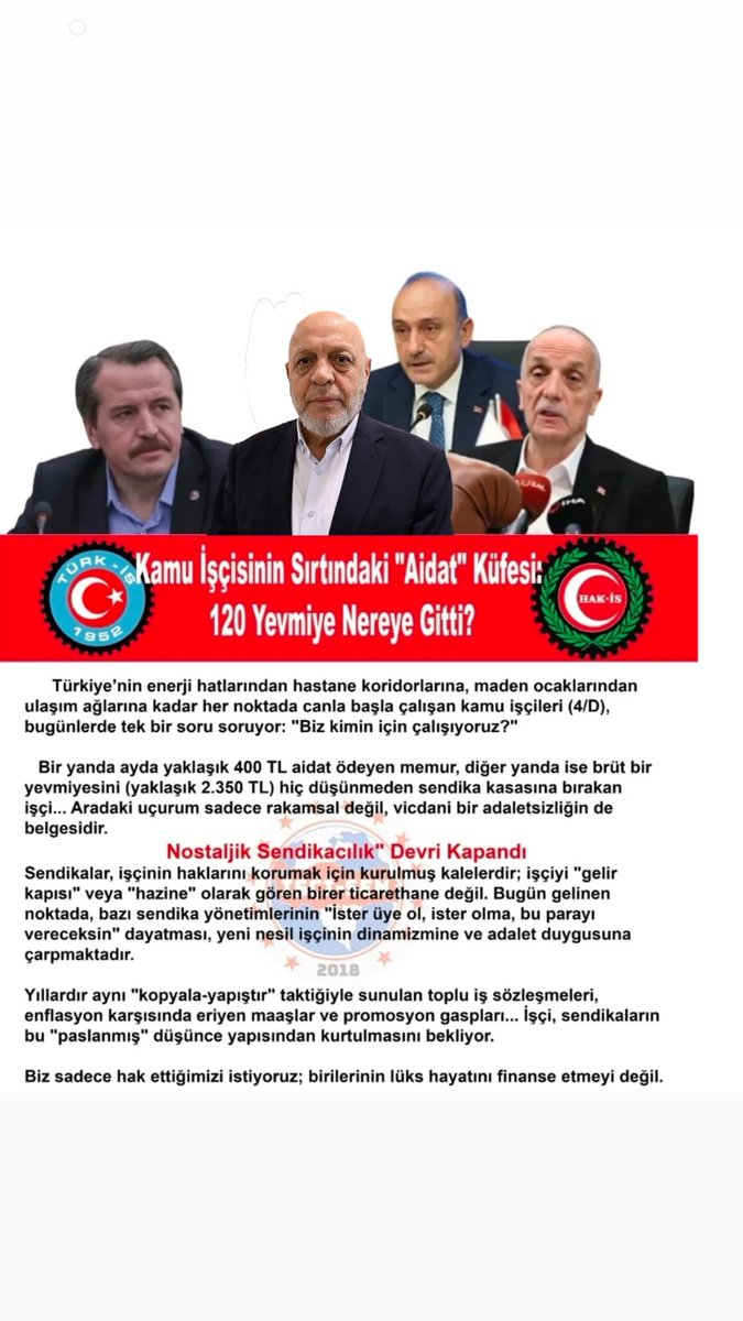 MjdatTOPCU's tweet photo. @castiel232 Kamu işçi sendikalarını sorgulayan kimse yok yada sorgulayacak cesaret bulamıyorlar ayda 2354TL aidat alıyorlar. Üye olsun veya olmasın lüks oteller, lüks makam araçları, şatafatlı yaşamları, dudak uçuklatan maaşları https://t.co/3Xu7ZuhA5g