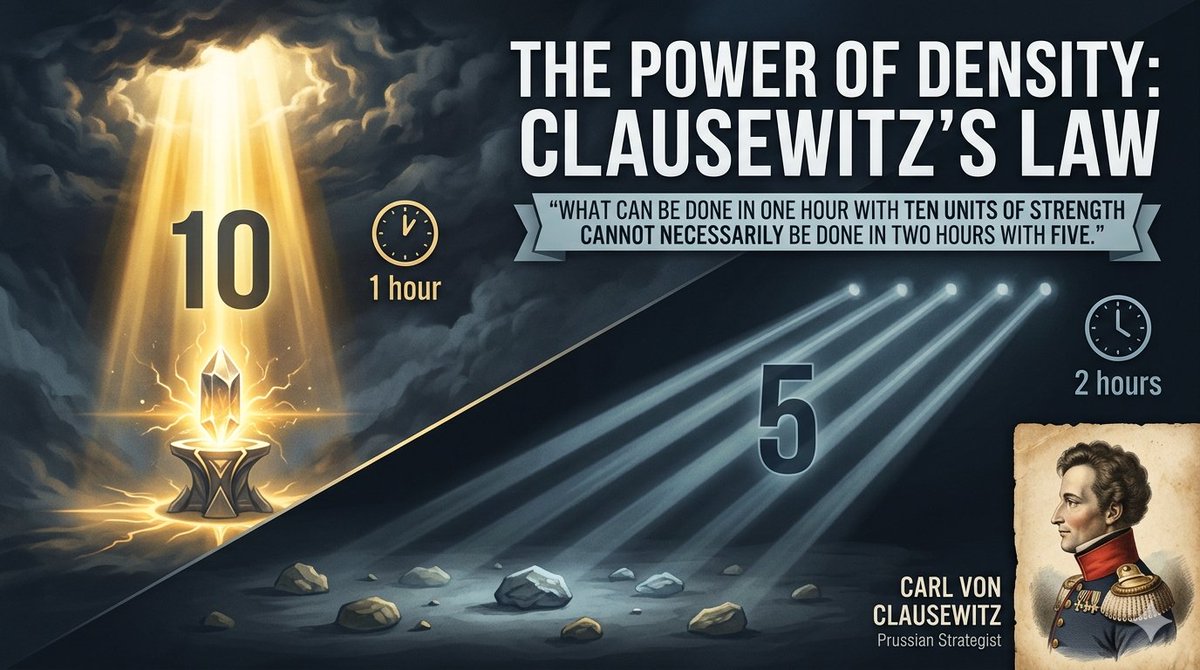 meigenippo's tweet image. Doubling the time with half the energy isn't a strategy—it's a recipe for friction and failure. Breakthroughs require intensity, not just attendance.

Master the Law of Density:
👇
mei-gen.info/?p=22838

#Quotes #Strategy #Productivity #Clausewitz