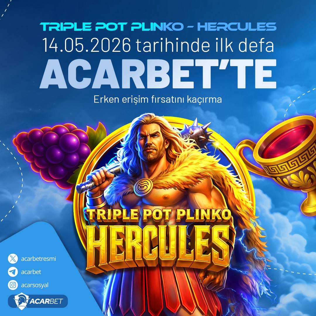 Herkül'ün gücü Acarbet'te! 💪 Triple Pot Plinko - Hercules ilk kez 14.05.2026'da karşınızda! Erken erişimle heyecan ve kazanç dolu anları kaçırma! 🎉 Hemen yorum yap ve heyecana katıl! #Acarbet #Bahis #Eğlence #Şans