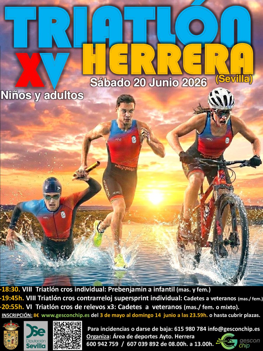 ¿Estás preparado para un nuevo reto?🏊‍♀️🚴🏃
INSCRIPCIONES ABIERTAS,plazas limitadas. deportesherrera.blogspot.com/2026/05/blog-p…
Rapidoooo que vuelan.
El 20 de junio te esperamos en Herrera(Sevilla)