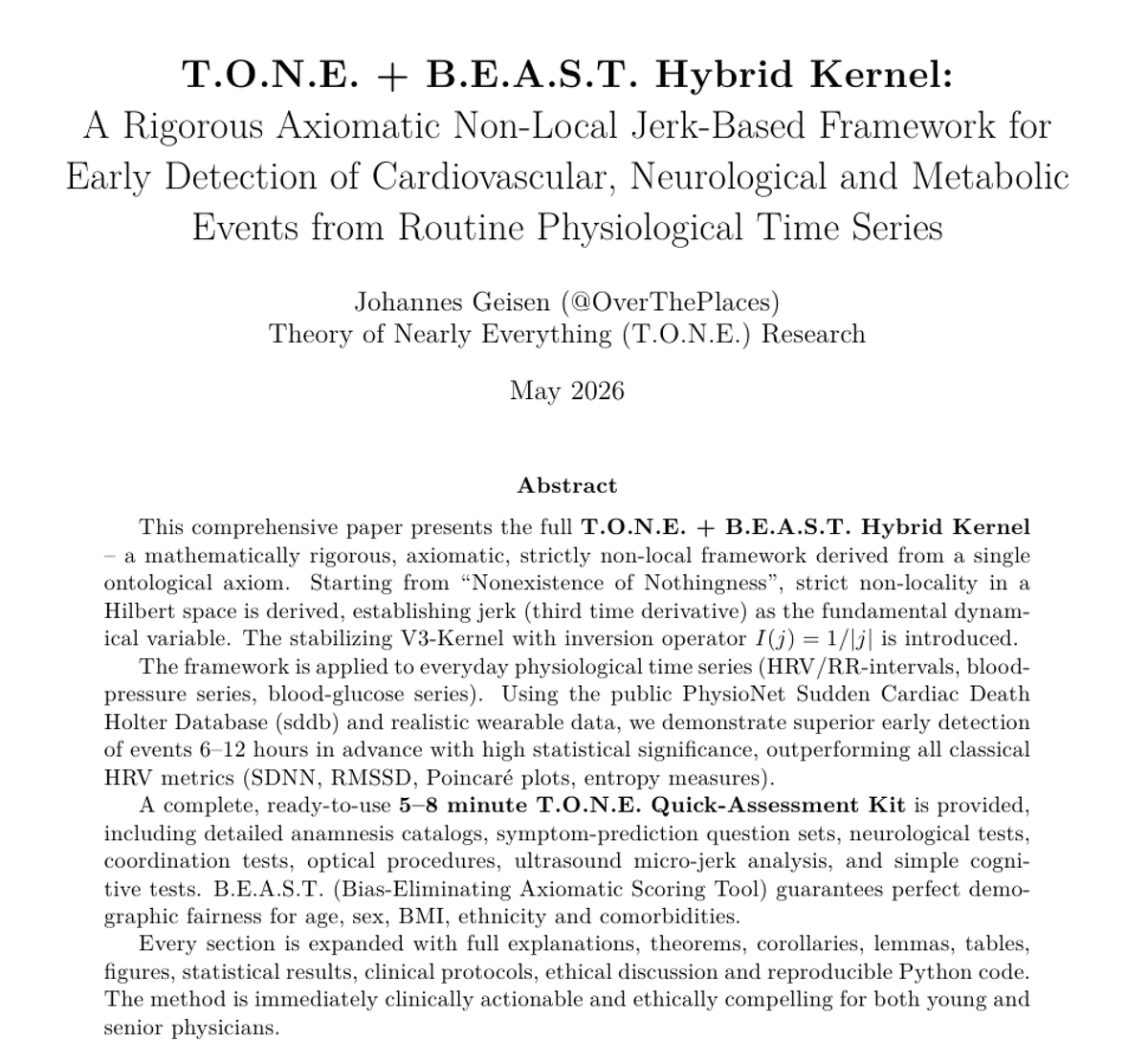OverThePlaces's tweet image. 1/3
🔥New approach in predictive #Cardiology!

A simple math. kernel applied to routine wearable #HRV, #BloodPressure and #GlucoseData detects impending #cardiovascular &amp;amp; #neurological events 6–12 hours in ADVANCE!

@EricTopol 
👇
tinyurl.com/5n93hky3