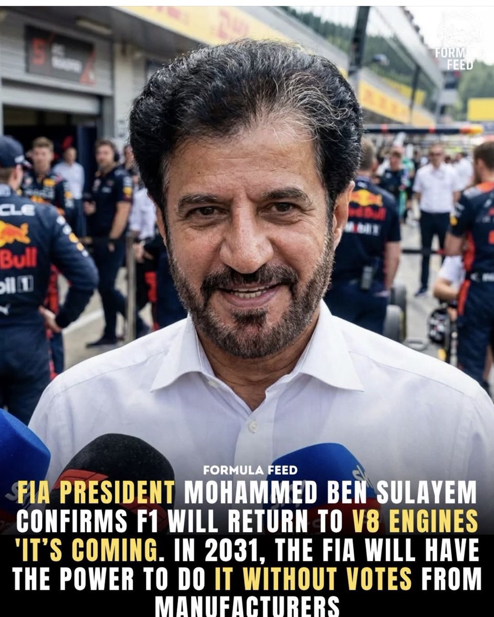 AvyLorenCohen's tweet image. #f1 #fia #grandprix.  
2031 projected date when FIA will bring back 100% V8 engines without electricity back to the days of roaring engines