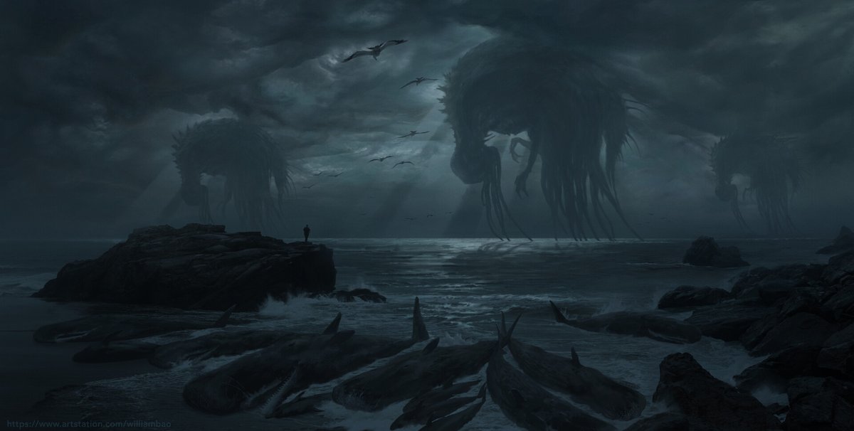 Aetas_Memoria's tweet photo. Eldritch beings on the works by William 巴特尔 Bao.

Asperitas Walkers.

Next of Kin &amp; Stenches in the Hills. Star-spawn of Cthulhu.

It Came with the Storm. Sailors say that sometime storms can bring up secrets from the deep... secrets our forefathers had forgotten for a reason. https://t.co/7pSeWypth2