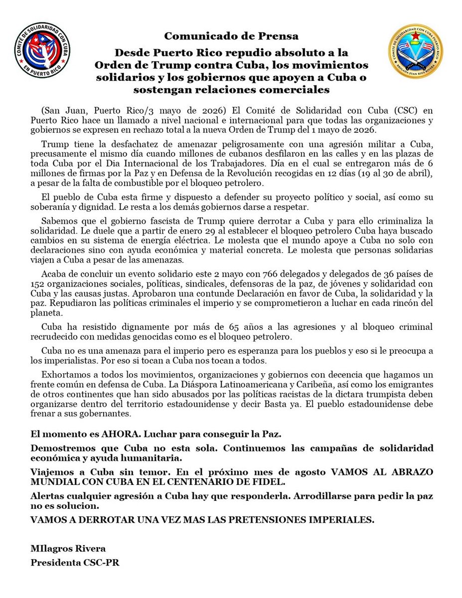 Red Continental Solidaridad con Cuba tweet media