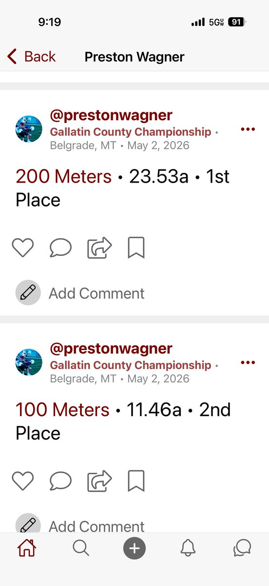 RealPrestonWagz's tweet photo. PR Saturday! So thankful my family was there to see and push me! Blessed! #AGNB
@BozHawkTrack 
@hawkfb_bhs https://t.co/ro9zOsq0jA