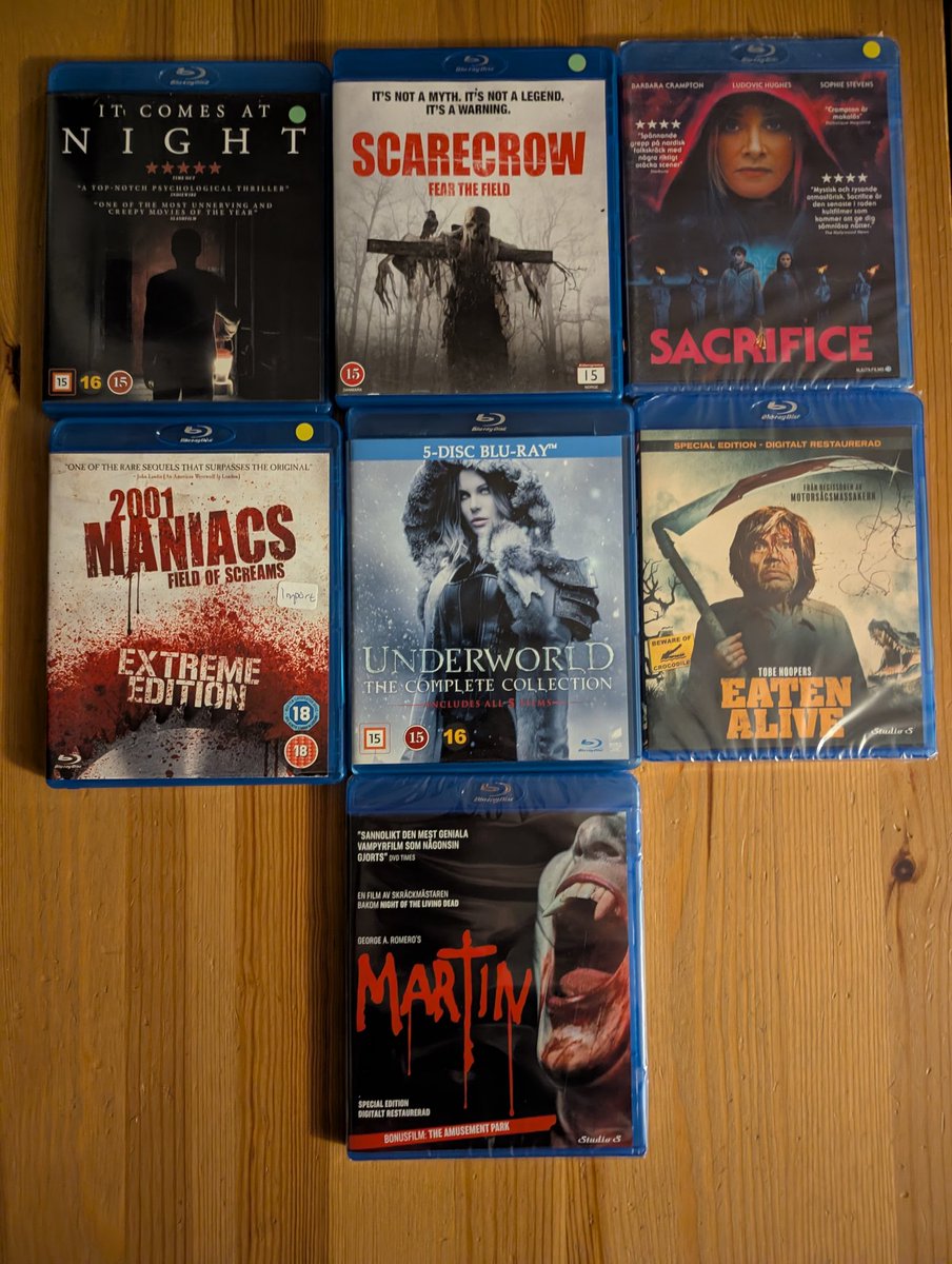 DrHankenstein's tweet photo. Was at the #RetroMania convention today and got me a bunch of movies 🤘
#ItComesAtNight #Scarecrow #Sacrifice #2001Maniacs #Underworld #EatenAlive #BluRay #PhysicalMedia #PhysicalMediaForever #FilmTwt #HorrorTwt #HorrorFam #ActionTwt https://t.co/Q3JxJKpYEO