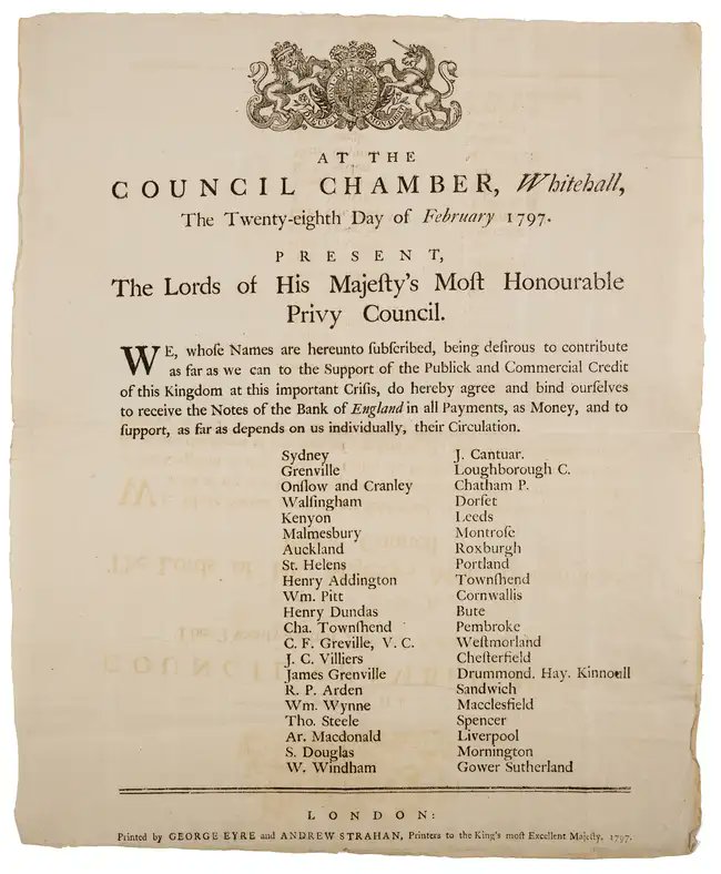 RBEZZATO's tweet image. #Efemérides. El 03 de Mayo de 1797, al obtener la sanción real, entra en vigencia la Bank Restriction Act aprobada por el parlamento británico, por la cual se suspende la convertibilidad en oro de los billetes del Bank of England.