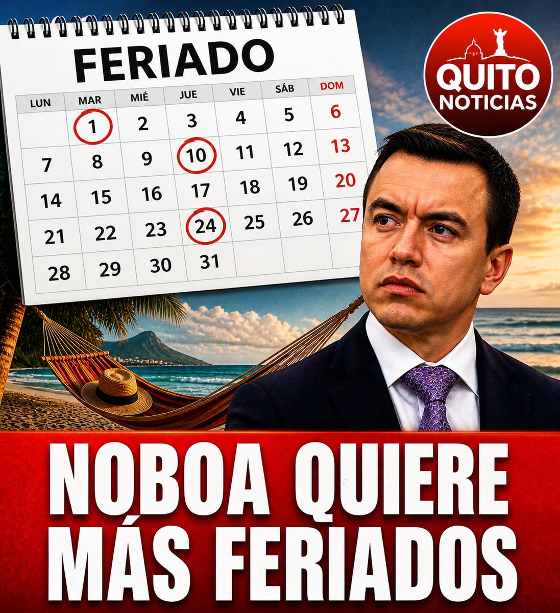 🚨ADN QUIERE MÁS FERIADOS
 💠Legislados de Noboa presentaron un proyecto de ley que plantea la creación de un nuevo feriado nacional el 11 de septiembre de cada año.
💠 Quieren conmemorar la aprobación de la primera constitución, en 1830.