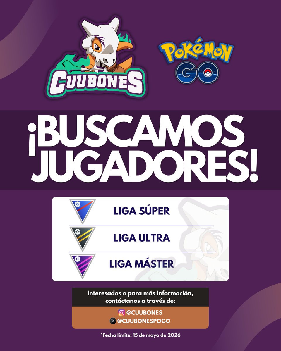 CUUbonesPoGo's tweet photo. ¿Quieres crecer tus destrezas en PVP?🔥🦴

Estamos expandiendo y reestructurando para los próximos torneos virtuales de LATAM. Buscamos jugadores comprometidos y dispuestos a mejorar su nivel en PVP. Interesados, llenar el siguiente formulario: https://t.co/tofBkB0Lpg

#PokemonGo https://t.co/Jo4CIVZsFn