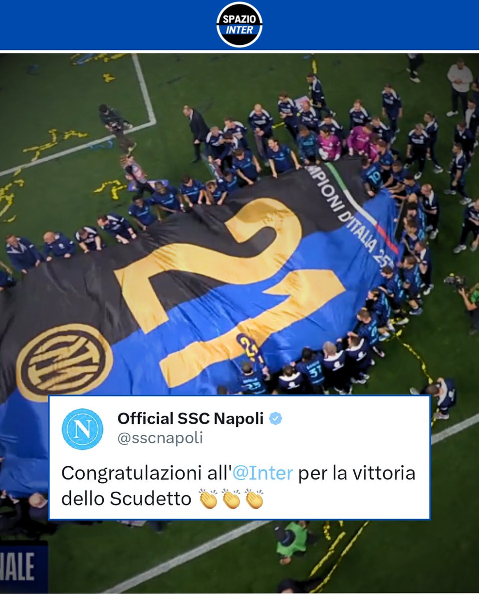 SpazioInter's tweet photo. INTER CAMPIONE D'ITALIA: I COMPLIMENTI DELLE AVVERSARIE 🤝🏻🏆

Milan, Napoli e Juventus si congratulano con la squadra di Chivu per la conquista del Tricolore 👏🏻🇮🇹

#Inter #Scudetto #SerieA https://t.co/2RIoDU8SVD