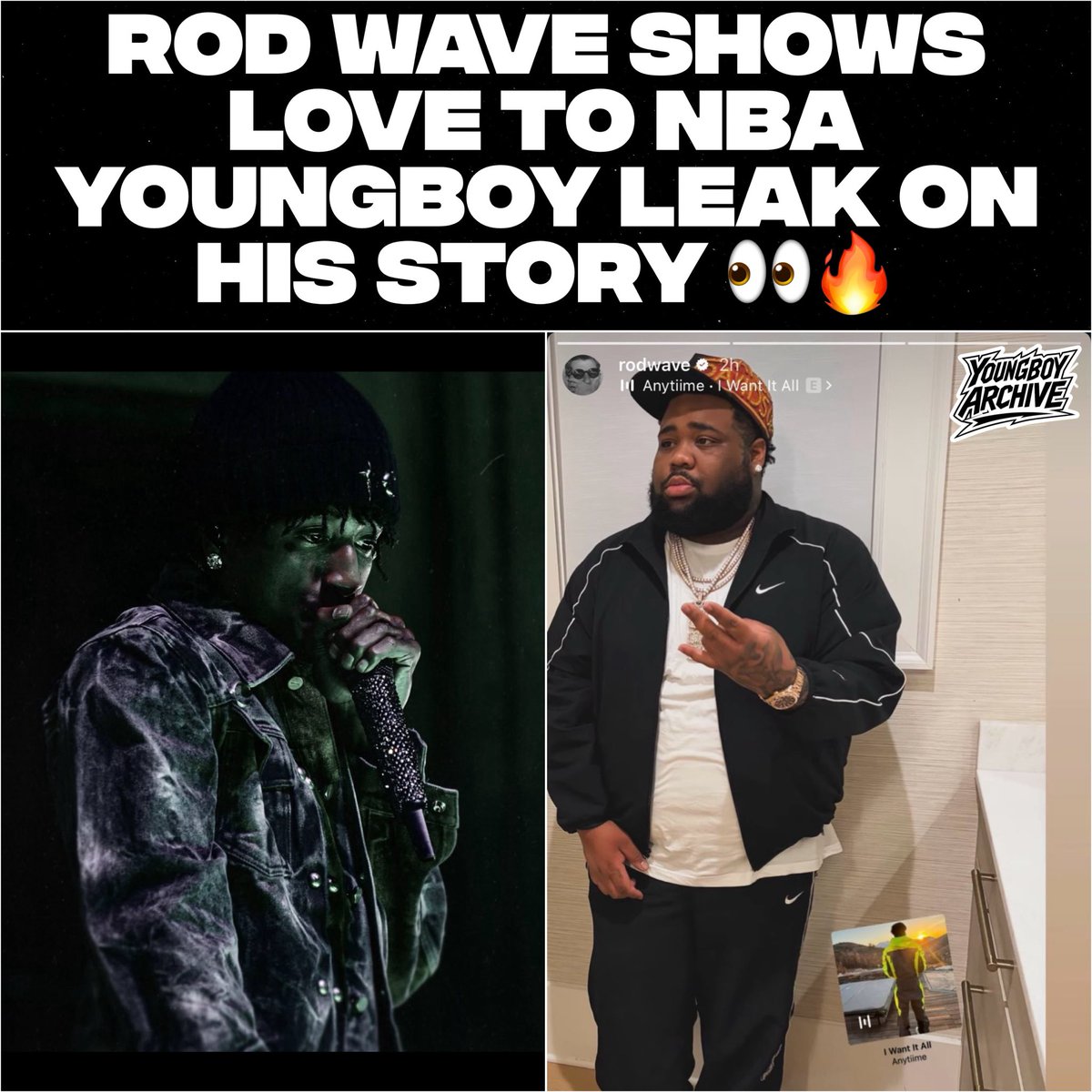 MotionWired's tweet photo. Rod Wave Shows Love to NBA YoungBoy Leak on His Story 👀🔥! https://t.co/BvPRGTNHXw